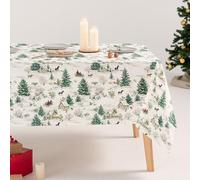 GAMUSI Nappe Anti-Taches de Noël Forêt Coton Imprimé Rectangulaire Tissu Coton 160 x 300 cm Vert