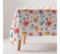 GAMUSI Nappe Anti-Taches en Coton Floral carrée Toucher Tissu 160 x 160 cm, Couleur Beige