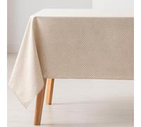 GAMUSI Nappe anti-taches pour table carrée petits losanges lisse jacquard imperméable, 140 x 140 cm, toucher tissu, couleur lin