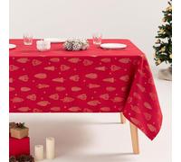 GAMUSI Nappe de Noël Floral Jacquard Fil Doré Table à Manger Rectangulaire Décoration de Noël 140 x 240 cm Couleur Rouge
