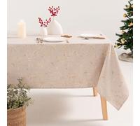GAMUSI Nappe de Noël Floral Jacquard Fil Doré Table à Manger Rectangulaire Décoration de Noël 140 x 350 cm Couleur Beige