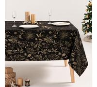 GAMUSI Nappe de Noël Floral Jacquard Fil Doré Table à Manger Rectangulaire Décoration de Noël 140 x 240 cm Couleur Noir