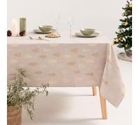 GAMUSI Nappe de Noël Floral Jacquard Fil Doré Table à Manger Rectangulaire Décoration de Noël 140 x 300 cm Couleur Beige