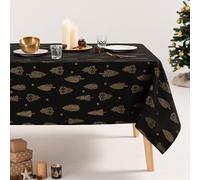 GAMUSI Nappe de Noël Floral Jacquard Fil Doré Table à Manger Rectangulaire Décoration de Noël 140 x 300 cm Couleur Noir