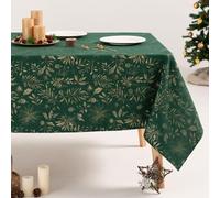 GAMUSI Nappe de Noël Floral Jacquard Fil Doré Table à Manger Rectangulaire Décoration de Noël 140 x 300 cm Couleur Vert