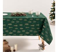 GAMUSI Nappe de Noël Floral Jacquard Fil Doré Table à Manger Rectangulaire Décoration de Noël 140 x 100 cm Couleur Vert