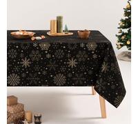 GAMUSI Nappe de Noël Floral Jacquard Fil Or Table à Manger Rectangulaire Décoration de Noël 140 x 240 cm Couleur Noir