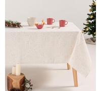 GAMUSI Nappe de Noël Floral Jacquard Fil Or Table à Manger Rectangulaire Décoration de Noël 140 x 300 cm Couleur Blanc
