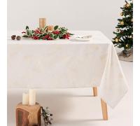 GAMUSI Nappe de Noël Floral Jacquard Fil Or Table à Manger Rectangulaire Décoration de Noël 140 x 300 cm Couleur Blanc