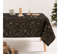 GAMUSI Nappe de Noël Floral Jacquard Fil Or Table à Manger Rectangulaire Décoration de Noël 140 x 300 cm Couleur Noir