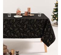 GAMUSI Nappe de Noël Floral Jacquard Fil Or Table à Manger Rectangulaire Décoration de Noël 140 x 300 cm Couleur Noir