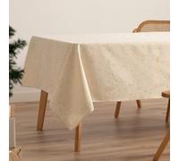 GAMUSI Nappe de Noël Jacquard fil doré pour table à manger carrée décoration de Noël 140 x 350 cm, couleur écru
