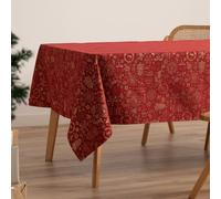 GAMUSI Nappe de Noël Jacquard Fil doré pour Table à Manger rectangulaire décoration de Noël 140 x 200 cm, Couleur Rouge