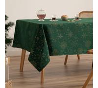 GAMUSI Nappe de Noël Jacquard Fil doré pour Table à Manger rectangulaire décoration de Noël 140 x 240 cm Couleur Verte