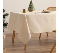 GAMUSI Nappe de Noël Jacquard Fil doré pour Table à Manger rectangulaire décoration de Noël 140 x 240 cm Couleur écru