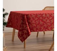GAMUSI Nappe de Noël Jacquard fil doré pour table à manger rectangulaire décoration de Noël 140 x 240 cm, couleur rouge
