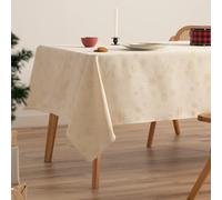 GAMUSI Nappe de Noël Jacquard Fil doré pour Table à Manger rectangulaire décoration de Noël 140 x 300 cm Couleur écru