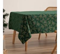 GAMUSI Nappe de Noël Jacquard Fil Doré Table à Manger Carré Décoration de Noël 140 x 100 cm Couleur Vert