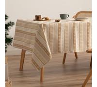 GAMUSI Nappe de Noël Jacquard Fil Doré Table à Manger Carré Décoration de Noël 140 x 140 cm Couleur Beige/Or