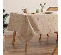 GAMUSI Nappe de Noël Jacquard Fil Doré Table à Manger Carré Décoration de Noël 140 x 140 cm Couleur Beige/Or