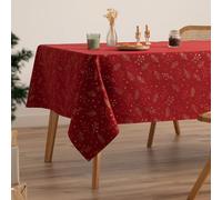 GAMUSI Nappe de Noël Jacquard Fil Doré Table à Manger Rectangulaire Décoration de Noël 140 x 200 cm Couleur Rouge