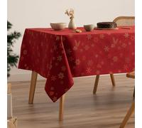 GAMUSI Nappe de Noël Jacquard Fil Doré Table à Manger Rectangulaire Décoration de Noël 140 x 200 cm Couleur Rouge