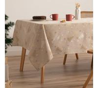 GAMUSI Nappe de Noël Jacquard Fil Doré Table à Manger Rectangulaire Décoration de Noël 140 x 200 cm Couleur Beige/Or