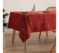 GAMUSI Nappe de Noël Jacquard Fil Doré Table à Manger Rectangulaire Décoration de Noël 140 x 240 cm Couleur Rouge
