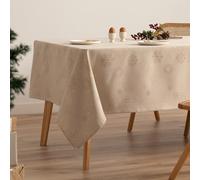 GAMUSI Nappe de Noël Jacquard Fil Doré Table à Manger Rectangulaire Décoration de Noël 140 x 300 cm Couleur Beige/Or