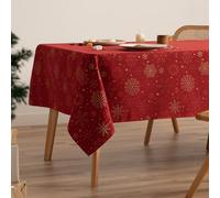 GAMUSI Nappe de Noël Jacquard Fil Doré Table à Manger Rectangulaire Décoration de Noël 140 x 350 cm Couleur Rouge