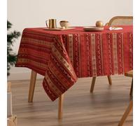 GAMUSI Nappe de Noël Jacquard Fil Doré Table à Manger Rectangulaire Décoration de Noël 140 x 350 cm Couleur Rouge