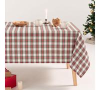 GAMUSI Nappe de Table carrée de Noël en Tissu à Carreaux Rouge et Blanc Fil doré décoration de Noël 140 x 140 cm Couleur Rouge et Blanc