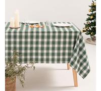 GAMUSI Nappe de Table rectangulaire de Noël en Tissu à Carreaux Blanc et Vert Fil doré pour Table à Manger décoration de Noël 140 x 240 cm Couleur Verte