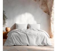 GAMUSI Parure de lit 100% Coton uni Respirant et Douce avec Housse de Couette de 180 x 220 cm et taie d'oreiller Gris Clair