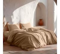 GAMUSI Parure de Lit 180, Uni 100% Coton, Housse de Couette 260x240 cm et 2 Taies d'oreiller, Respirante, Douce, Couleur Lin