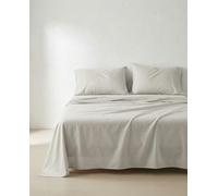 GAMUSI Parure de lit 4 pièces respirante et douce 100 % coton 180 x 190/200 cm Gris clair