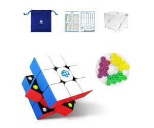 GAN 356M-High Cube de Vitesse Magnétique 3x3, Speed Cube Magique Coloré sans Autocollant avec 4 GES Extra, Jeu de Casse-Tête avec 48 Aimants/Numérique IPG en Forme d'Aile/GES+, Cadeau Enfant Adulte