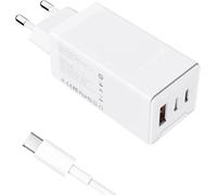 Gan 65w Usb-C Charger,3 Ports Fast Pd-Compact Usb-C Charger For Macbook Pro/Air,Iphone 16/15/14,Ipad Pro/Air,Galaxy,Steam Deck,Dell Xps 13 And Other Tablets (White,With Cable)