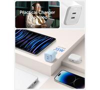 GaN III 352 Total 35W 2 Ports Double USB C Chargeur Mural PD PPS Bloc de Charge Adaptateur Compatible avec iPhone 14 Plus Pro Max 13 12 Mini iPad Air AirPods Pro Galaxy S23/S22 Pixel et Plus
