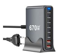 GaN III Chargeur 8 en 1 et 670 W USB C, chargeur rapide multiple avec 6 ports USB-C + 2 ports USB-A, Power Delivery, station de charge USBC pour MacBook Pro/Air, iPhone, iPad, Samsung plus