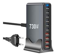 GaN III Chargeur USB C 730 W avec 10 ports, chargeur rapide USB GaN III avec 6 ports USB-C et 4 ports USB-A, Power Delivery, station de charge USBC pour MacBook Pro/Air, iPhone, iPad, Samsung plus