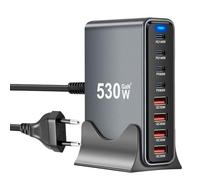 GaN III Chargeur USB C multiple 530 W avec 8 ports, chargeur rapide USB multiple avec 4 x USB-C et 4 x USB-A, PD140 W, 65 W, 30 W Power Delivery Station de charge USBC pour MacBook Pro/Air, iPhone