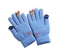 Gan oufle Femme Enfants polaire ours garçons ski complets enfants dessin animé chaud hiver mitaines filles bébé tricoté doigt Mitaine Fourrure (Blue, One Size)