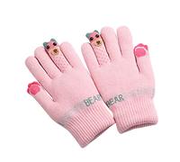 Gan oufle Femme Enfants polaire ours garçons ski complets enfants dessin animé chaud hiver mitaines filles bébé tricoté doigt Mitaine Fourrure (Pink, One Size)