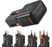 GaN Universal Wall Charger,All-in-One Travel Charger with 35W PD and QC 18W,International AC Adapter with US UK EU AU Plug for iPhone 16/15,Galaxy S25/S24,iPad and More