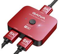 GANA Commutateur HDMI 2.1, Switch HDMI 8K 2 en 1 Sortie, Prend en Charge 4K @ 120 Hz, 8K @ 60 Hz,Compatible avec PS5/4, Xbox, Roku, Apple TV, Fire Stick,Red