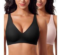 Ganado Soutien-gorge push-up sans coutures pour femme - Col en V profond - Soutien-gorge push-up - Doux et confortable - Sans armatures, noir et rose, L