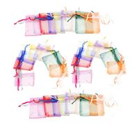 GANAZONO 100 pièces Organza Format Mélange Couleurs avec Cordon Pochettes Cadeau Mariage pour Bijoux Bonbons et Petits Présents
