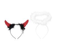 GANAZONO 2 Pièces Bandeau Ange et Diable Cosplay avec Plumes Blanches et Cornes Rouges Accessoires Costume pour Fête Halloween et Carnaval