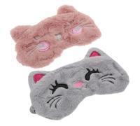 GANAZONO 2pièces Masque De Sommeil Peluche Masques Pour Yeux Animaux Mignons Œillères Réductrices De Lumière Pour Sommeil Paisible Chat Chat Souriant
